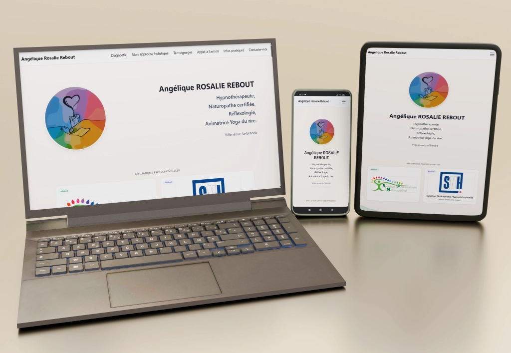 Mockup du site réalisé pour Angélique Rosalie Rebout sur différents appareils